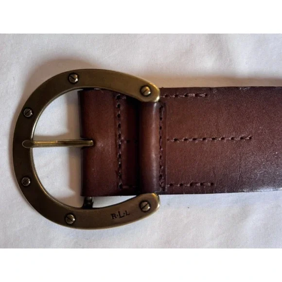 Ralph Lauren Brown Leather Belt Brass Horseshoe Buckle Western 33.5" Equestrian - Picture 7 of 9